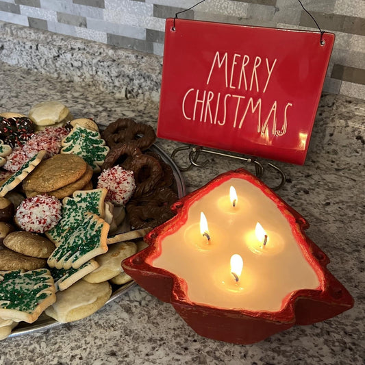 Christmas Tree Dough Bowl - Rustic Soy Candle